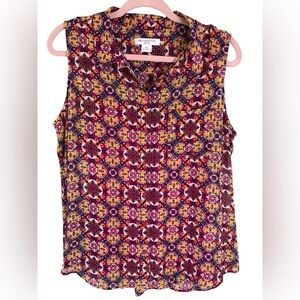 Liz Claiborne Women’s Sleeveless w/cami abstract Blouse V-Neck‎ Button-Down PXl
